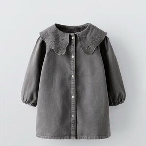 ZARA Washed Denim Tunic with Oversized Eyelet Collar